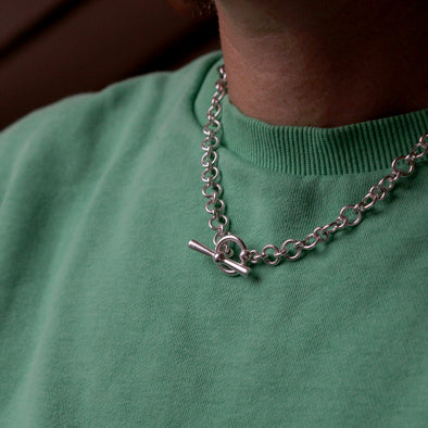 Handmade neck chain with cleat & boat ring - silver